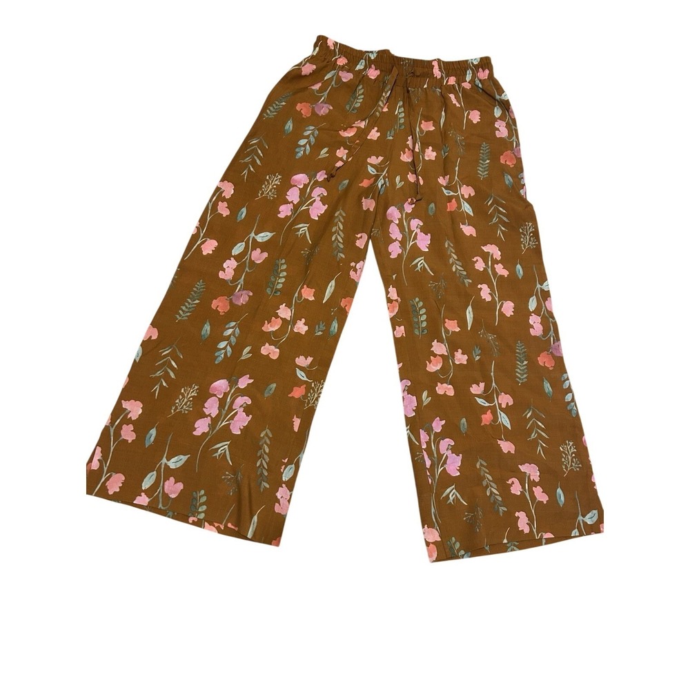 Uncommon Goods Birth MonthFlower Boho folk wide Leg Pants S/M Brown Pocket loung